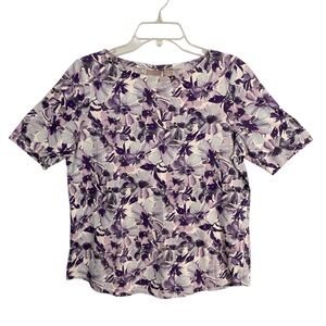 Chico's Purple Floral Top Tshirt Short Sleeve Classic Size S